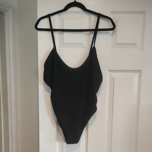NWT Good American Sz 2X - 3X Black Knit Ribbed One Piece Swimsuit New